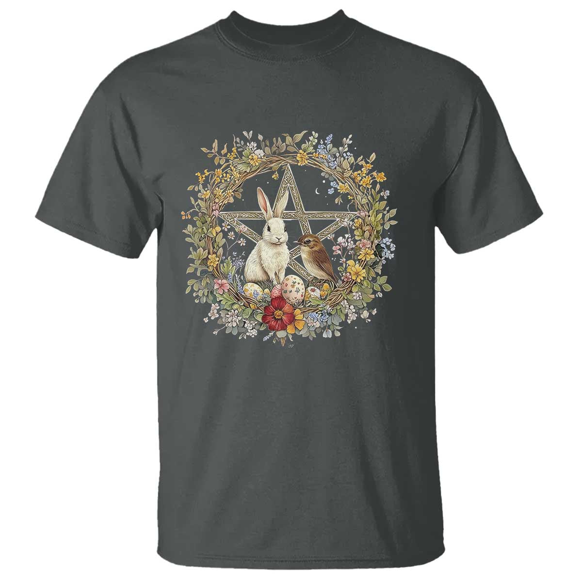 Ostara Blessing Pagan Eostre Easter Day T Shirt Rabbit Bird Wiccan Pentagram TS11 Dark Heather Print Your Wear
