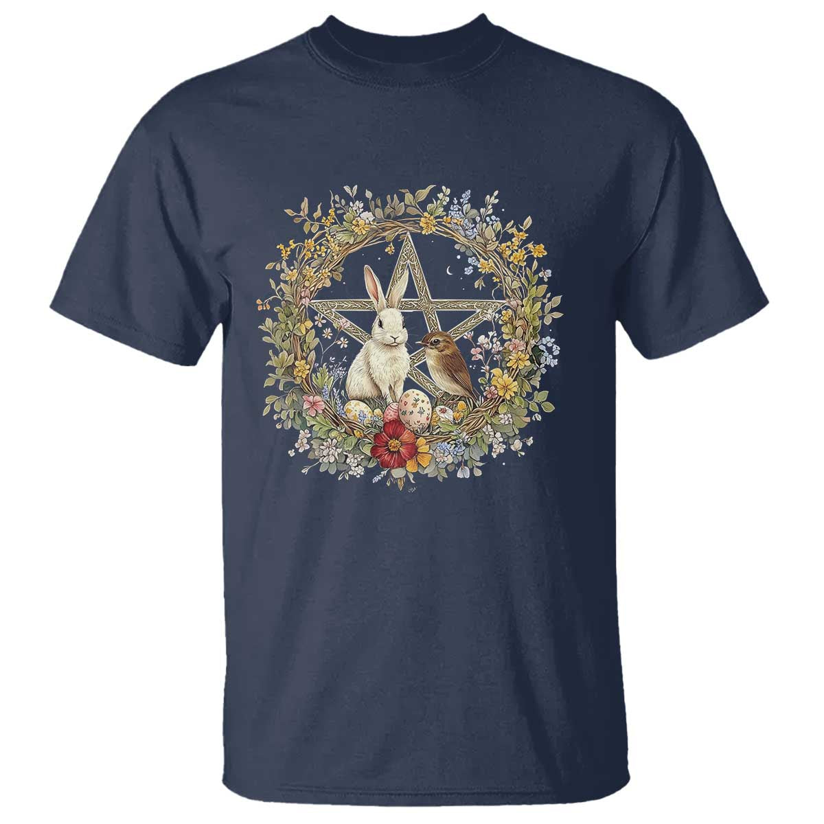 Ostara Blessing Pagan Eostre Easter Day T Shirt Rabbit Bird Wiccan Pentagram TS11 Navy Print Your Wear