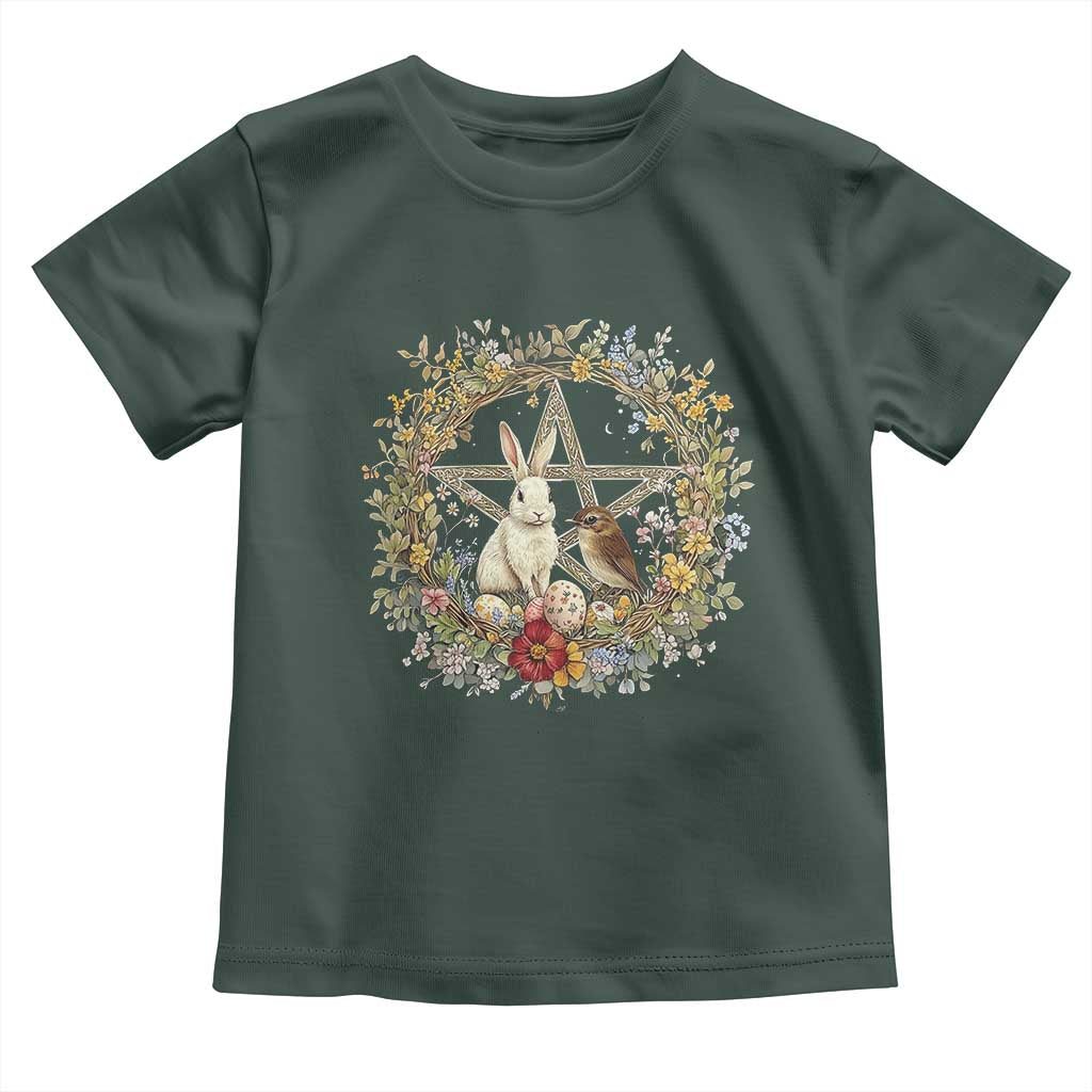 Ostara Blessing Pagan Eostre Easter Day Toddler T Shirt Rabbit Bird Wiccan Pentagram TS11 Dark Forest Green Print Your Wear