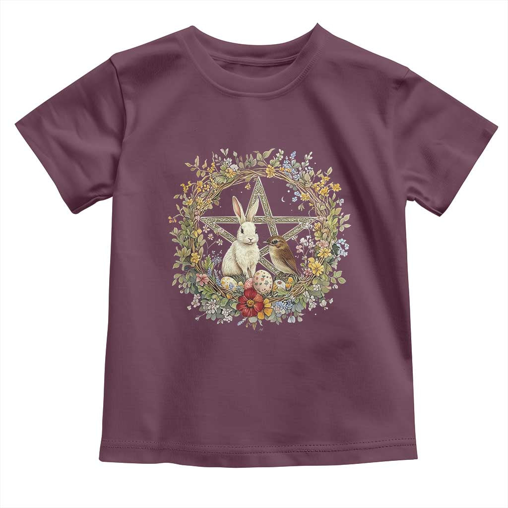 Ostara Blessing Pagan Eostre Easter Day Toddler T Shirt Rabbit Bird Wiccan Pentagram TS11 Maroon Print Your Wear