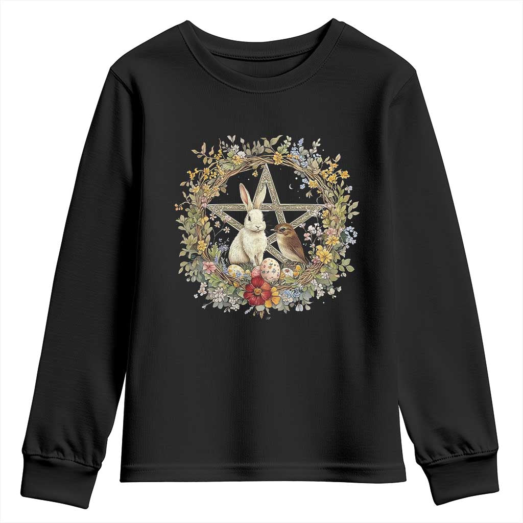 Ostara Blessing Pagan Eostre Easter Day Youth Sweatshirt Rabbit Bird Wiccan Pentagram TS11 Black Print Your Wear