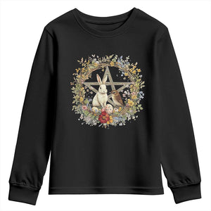 Ostara Blessing Pagan Eostre Easter Day Youth Sweatshirt Rabbit Bird Wiccan Pentagram TS11 Black Print Your Wear