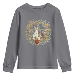 Ostara Blessing Pagan Eostre Easter Day Youth Sweatshirt Rabbit Bird Wiccan Pentagram TS11 Charcoal Print Your Wear