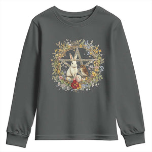Ostara Blessing Pagan Eostre Easter Day Youth Sweatshirt Rabbit Bird Wiccan Pentagram TS11 Dark Heather Print Your Wear