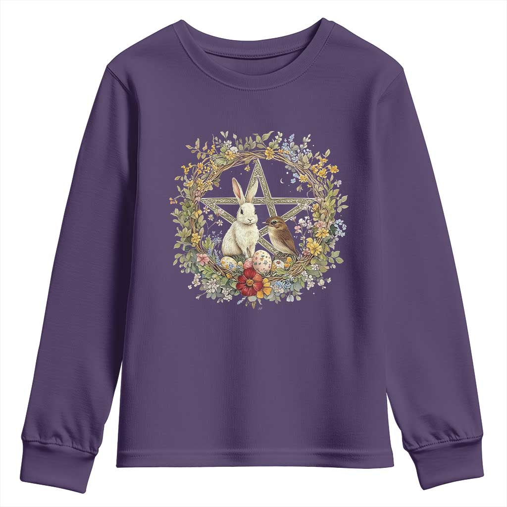 Ostara Blessing Pagan Eostre Easter Day Youth Sweatshirt Rabbit Bird Wiccan Pentagram TS11 Purple Print Your Wear