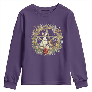 Ostara Blessing Pagan Eostre Easter Day Youth Sweatshirt Rabbit Bird Wiccan Pentagram TS11 Purple Print Your Wear