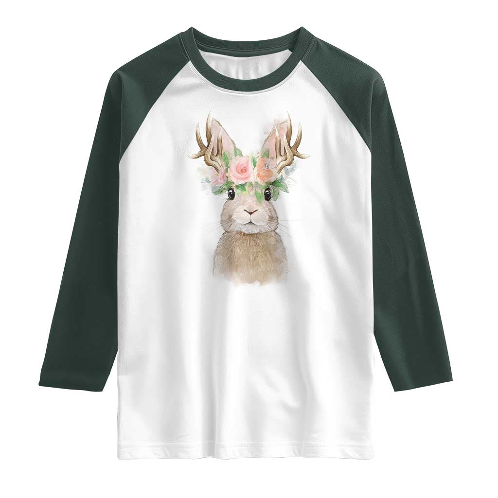 Ostara Pagan Eostre Easter Day Raglan Shirt Rabbit Wolpertinger Spring Equinox Festival TS11 White Dark Forest Green Print Your Wear