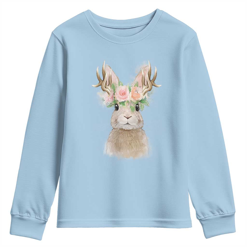 Ostara Pagan Eostre Easter Day Youth Sweatshirt Rabbit Wolpertinger Spring Equinox Festival TS11 Light Blue Print Your Wear