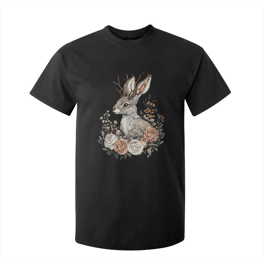 Easter Day Jackalope Vintage Floral Cottagecore T Shirt For Kid TS11 Black Print Your Wear