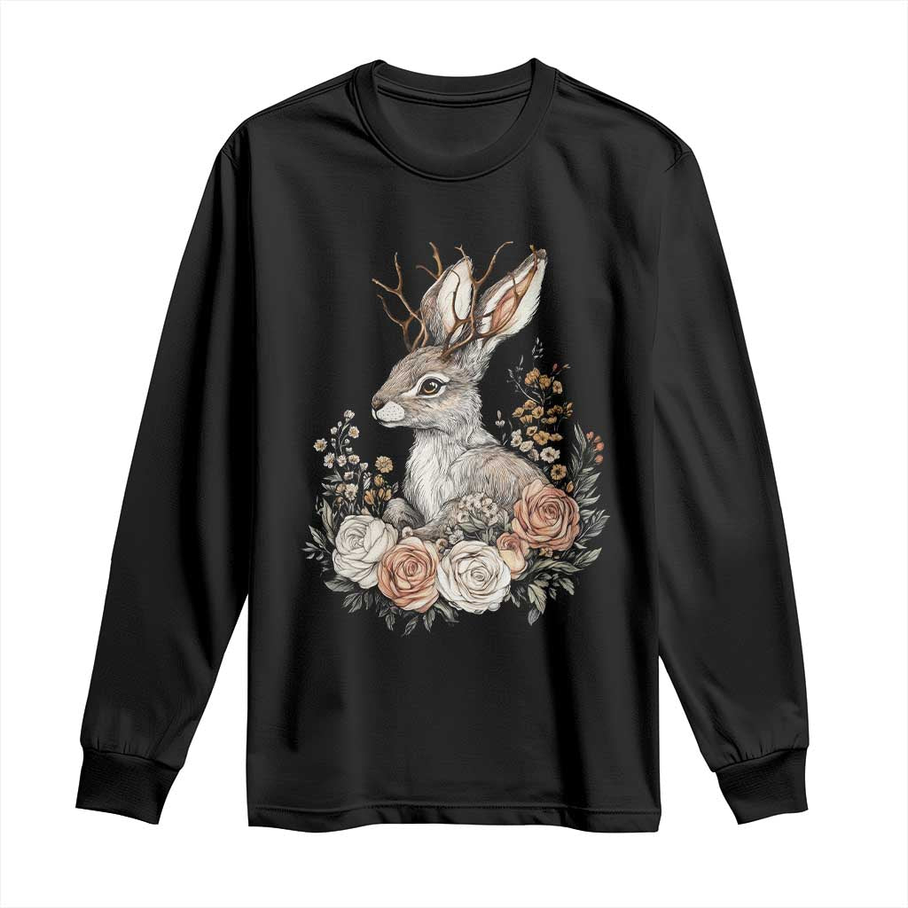 Easter Day Jackalope Vintage Floral Cottagecore Long Sleeve Shirt TS11 Black Print Your Wear