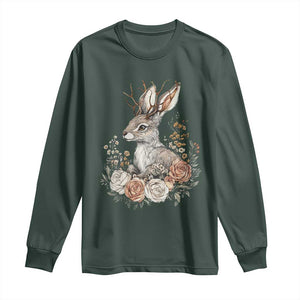 Easter Day Jackalope Vintage Floral Cottagecore Long Sleeve Shirt TS11 Dark Forest Green Print Your Wear