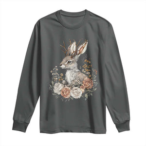Easter Day Jackalope Vintage Floral Cottagecore Long Sleeve Shirt TS11 Dark Heather Print Your Wear