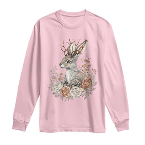 Easter Day Jackalope Vintage Floral Cottagecore Long Sleeve Shirt TS11 Light Pink Print Your Wear
