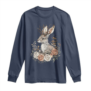 Easter Day Jackalope Vintage Floral Cottagecore Long Sleeve Shirt TS11 Navy Print Your Wear