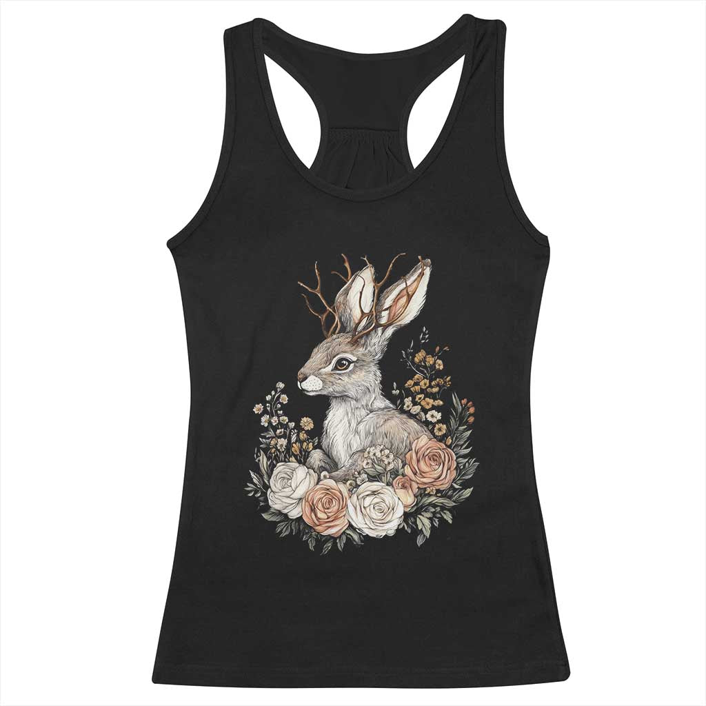 Easter Day Jackalope Vintage Floral Cottagecore Racerback Tank Top TS11 Black Print Your Wear
