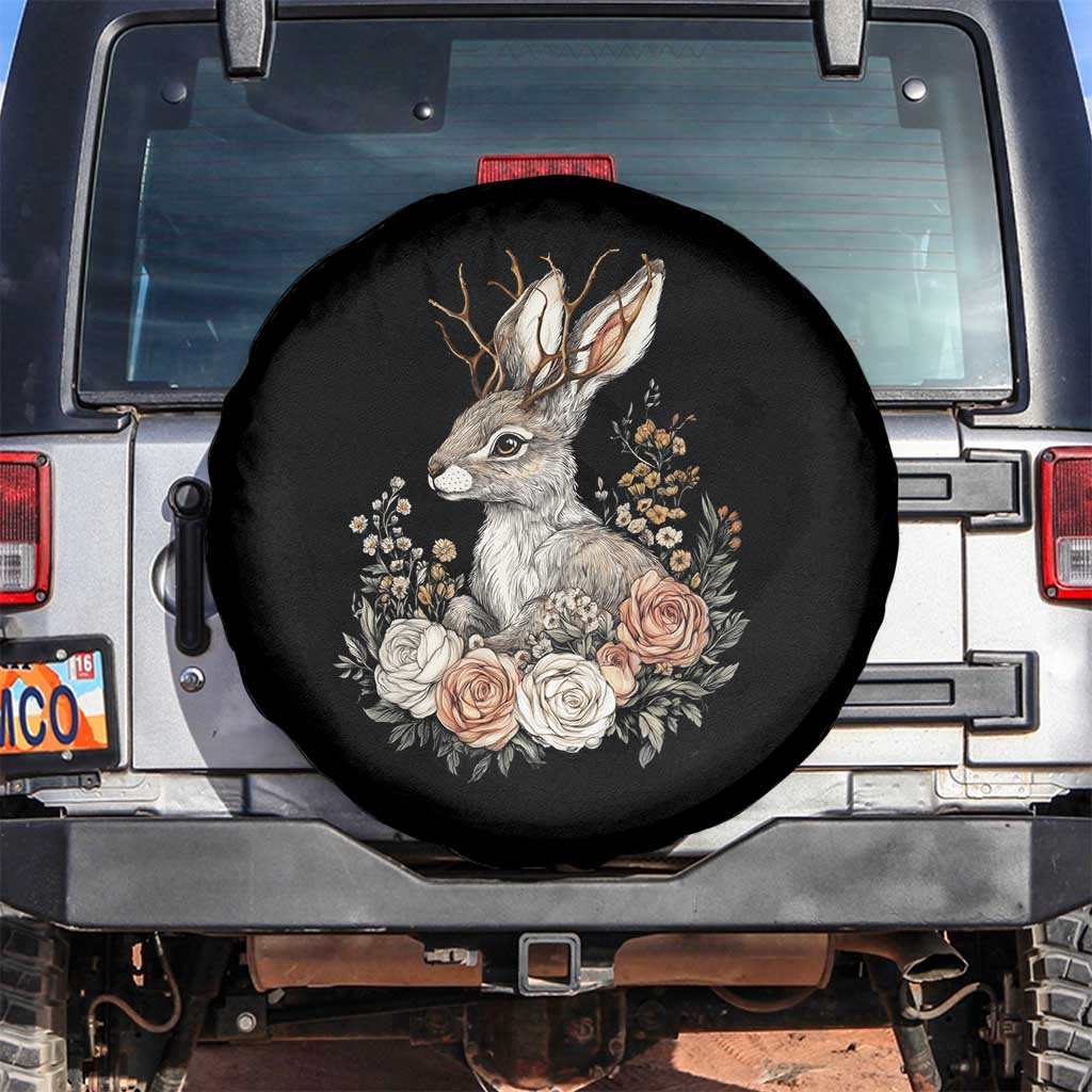 Easter Day Jackalope Vintage Floral Cottagecore Spare Tire Cover TS11 No hole Black Print Your Wear