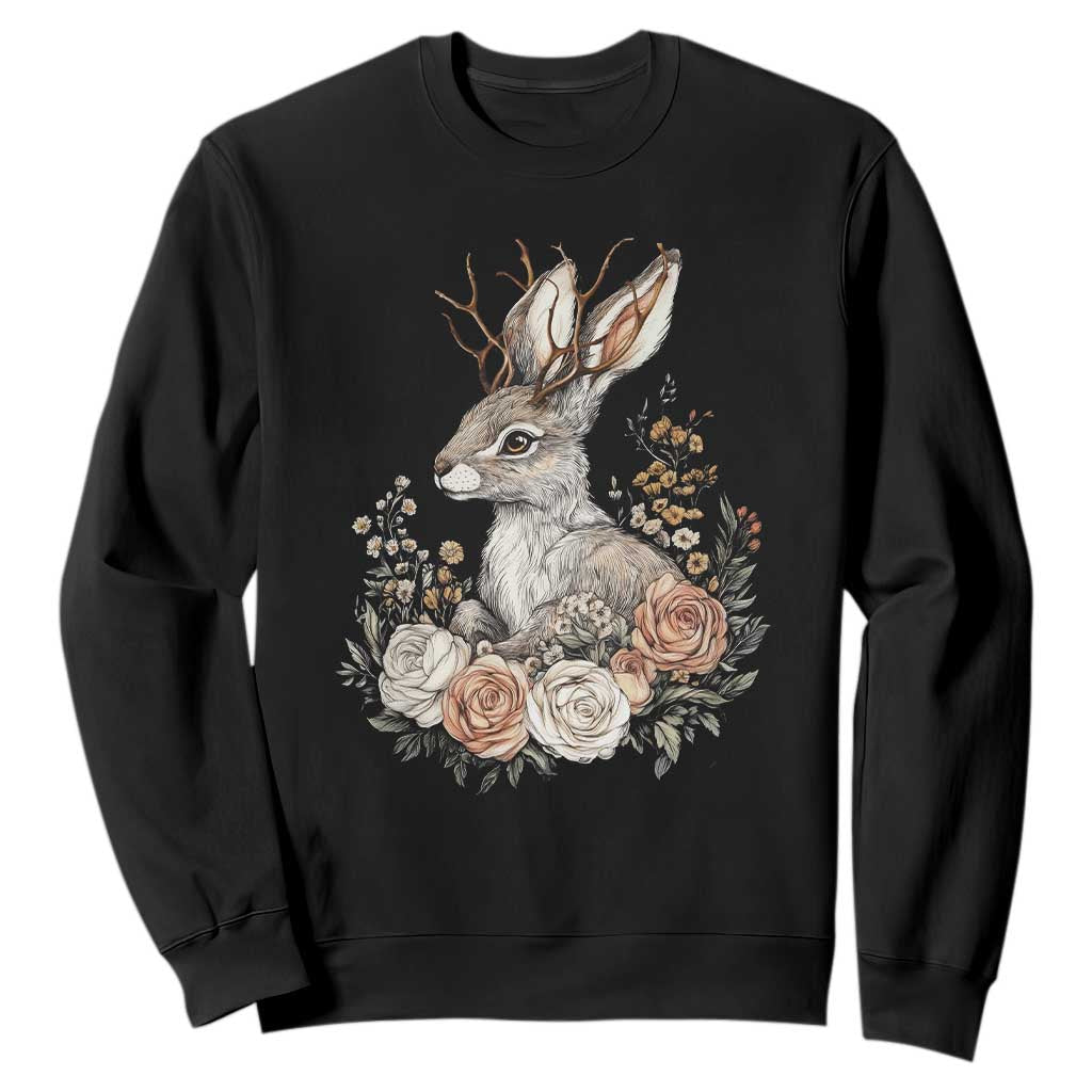 Easter Day Jackalope Vintage Floral Cottagecore Sweatshirt TS11 Black Print Your Wear