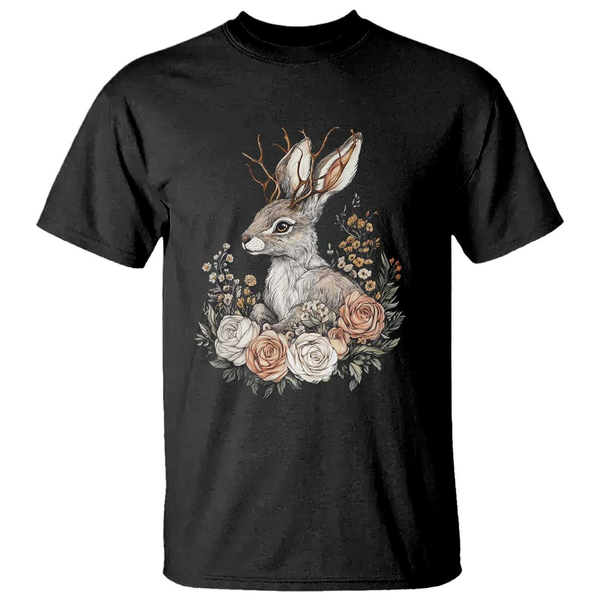Easter Day Jackalope Vintage Floral Cottagecore T Shirt TS11 Black Print Your Wear