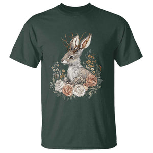 Easter Day Jackalope Vintage Floral Cottagecore T Shirt TS11 Dark Forest Green Print Your Wear