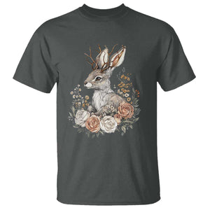 Easter Day Jackalope Vintage Floral Cottagecore T Shirt TS11 Dark Heather Print Your Wear