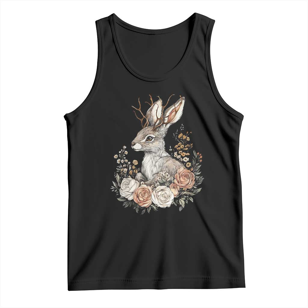 Easter Day Jackalope Vintage Floral Cottagecore Tank Top TS11 Black Print Your Wear