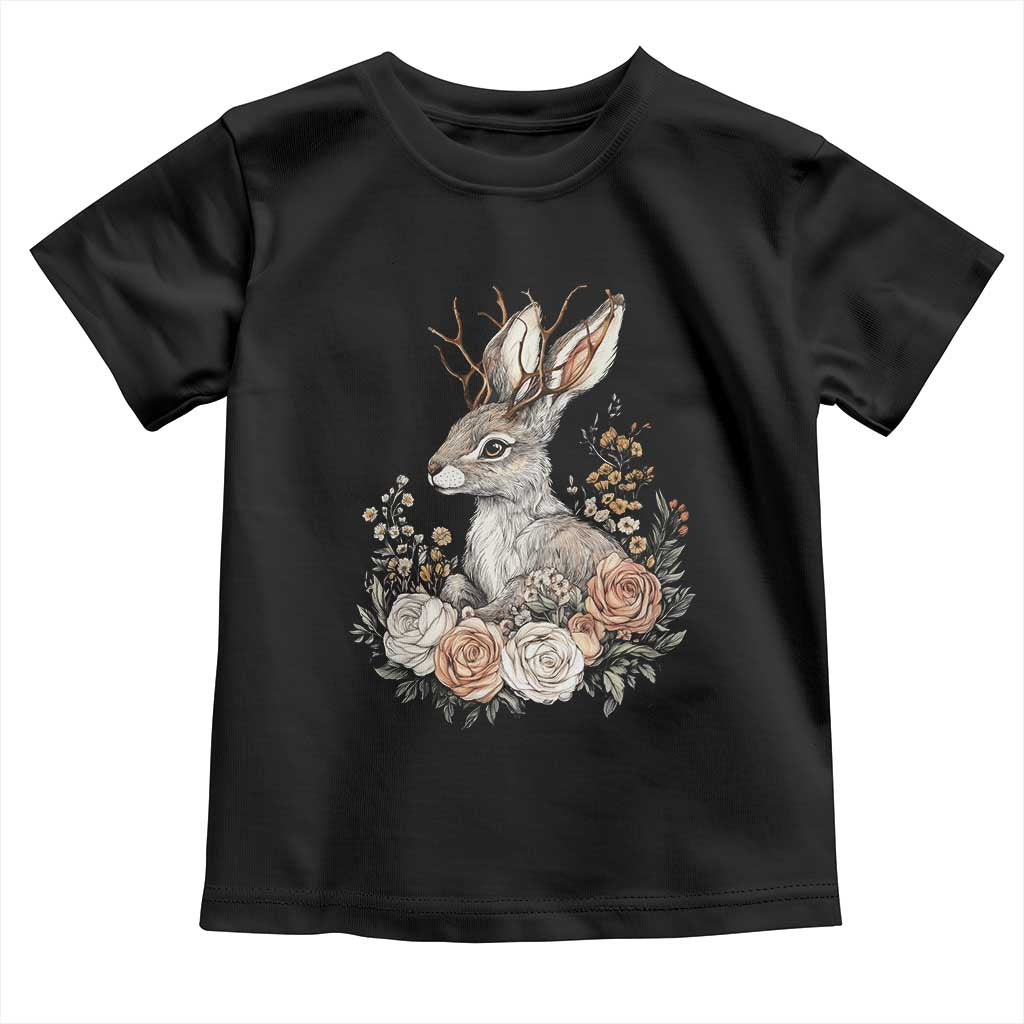Easter Day Jackalope Vintage Floral Cottagecore Toddler T Shirt TS11 Black Print Your Wear