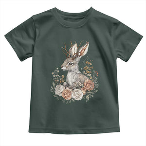 Easter Day Jackalope Vintage Floral Cottagecore Toddler T Shirt TS11 Dark Forest Green Print Your Wear