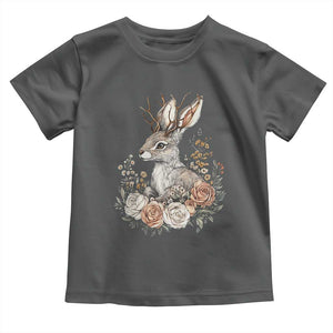 Easter Day Jackalope Vintage Floral Cottagecore Toddler T Shirt TS11 Dark Heather Print Your Wear