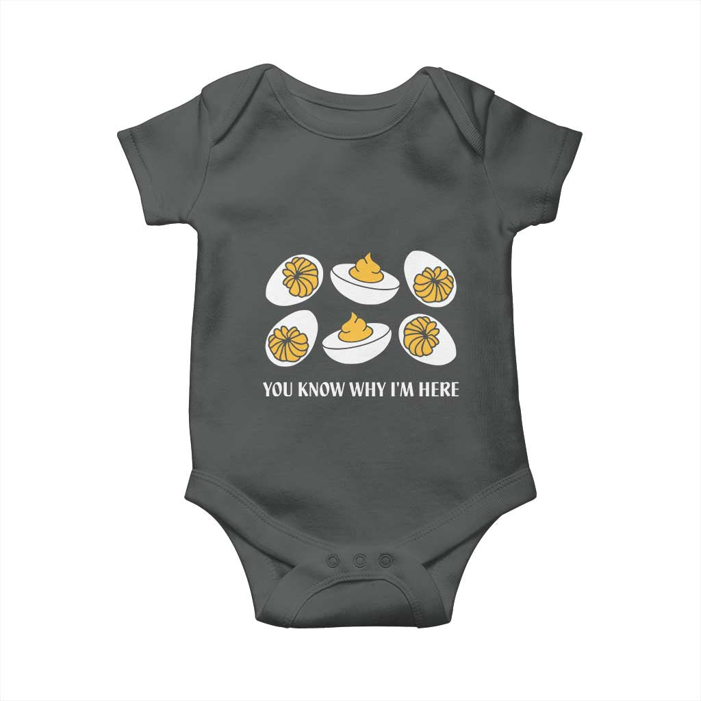 Funny Easter Day Thanksgiving Deviled Egg Baby Onesie You Know Why I'm Here TS11 Dark Heather Print Your Wear
