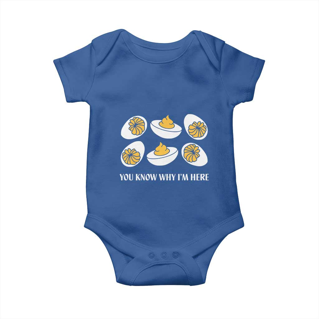 Funny Easter Day Thanksgiving Deviled Egg Baby Onesie You Know Why I'm Here TS11 Royal Blue Print Your Wear