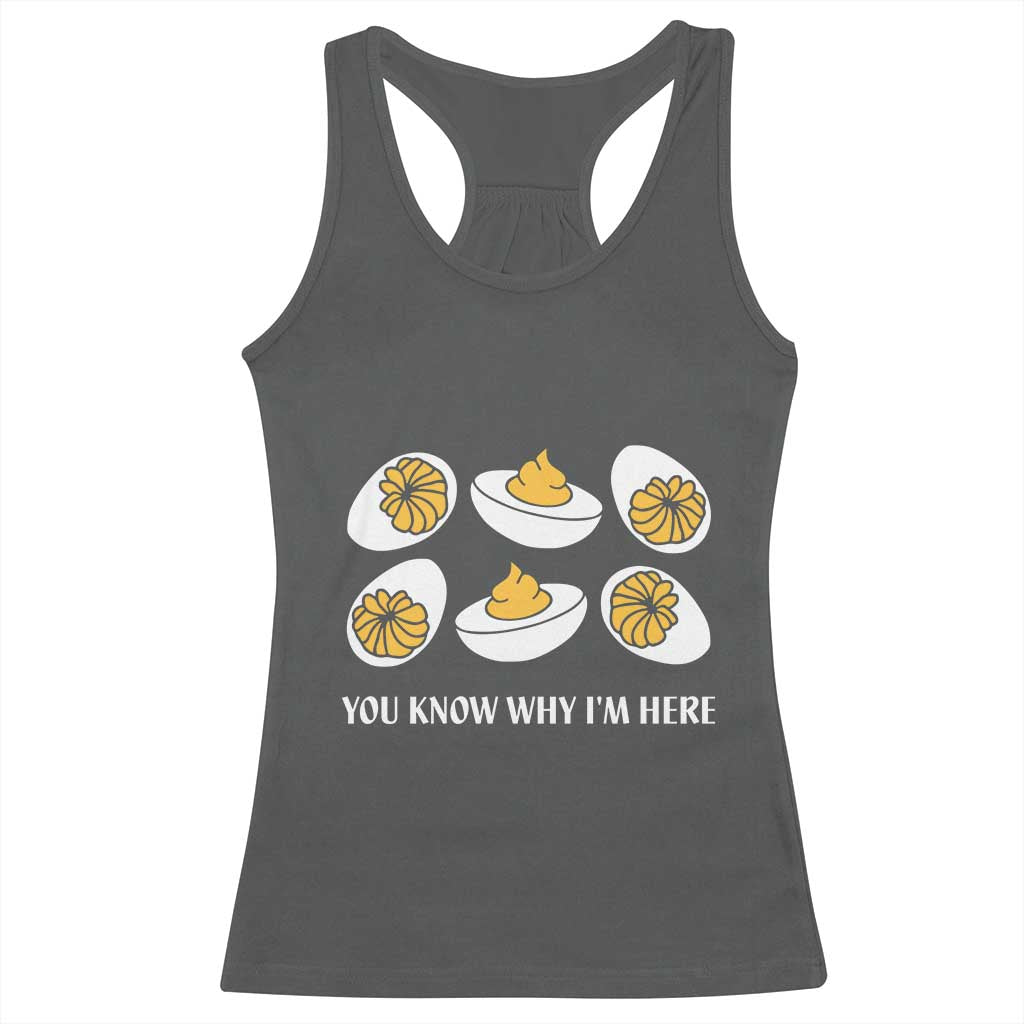 Funny Easter Day Thanksgiving Deviled Egg Racerback Tank Top You Know Why I'm Here TS11 Dark Heather Print Your Wear