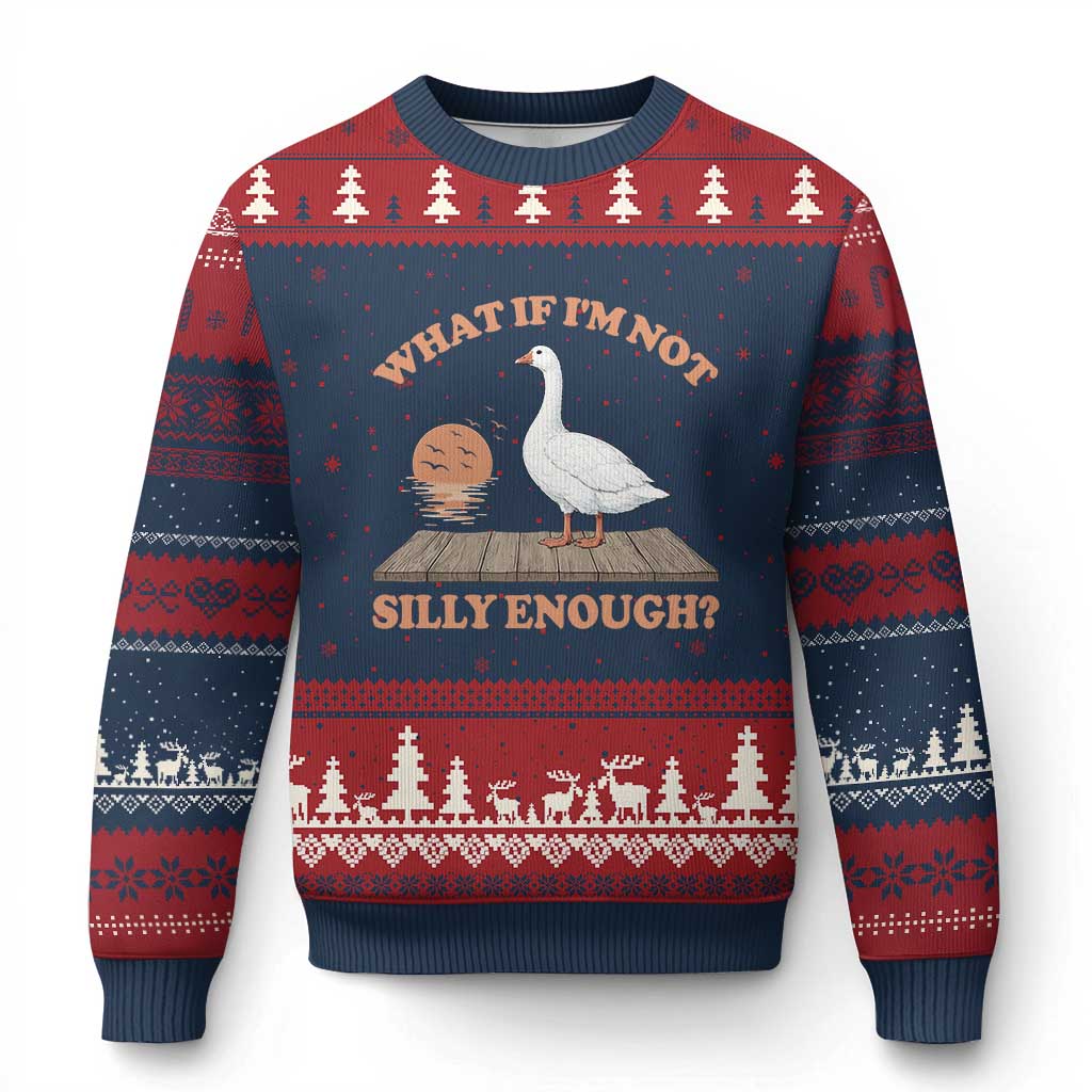 What If I'm Not Silly Enough Funny Silly Goose Ugly Christmas Sweater TS11 Navy Red Print Your Wear