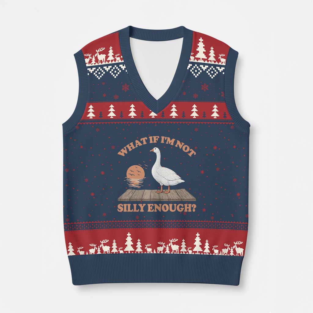 What If I'm Not Silly Enough Funny Silly Goose V-Neck Knit Sweater Vest TS11 Navy Red Print Your Wear
