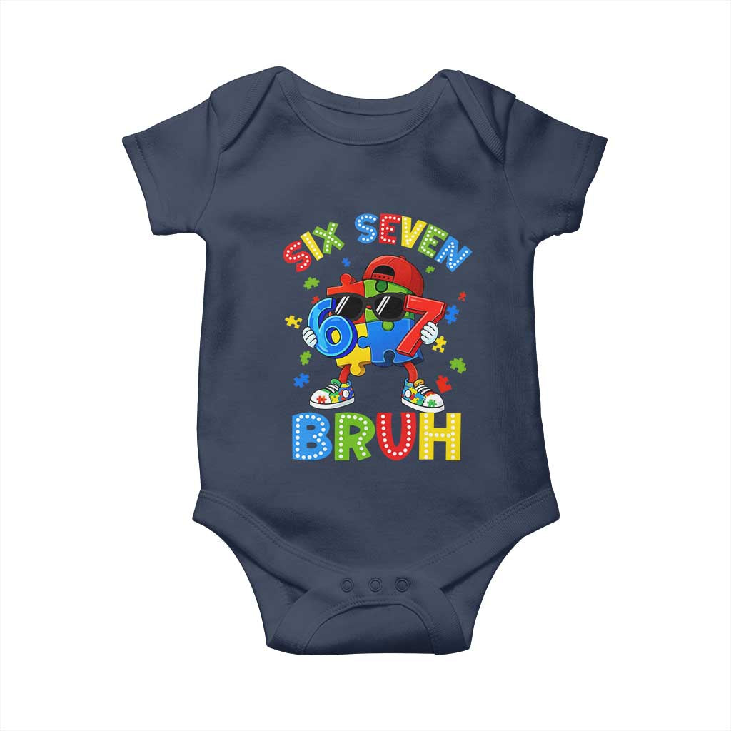 67 Autism Awareness Baby Onesie Funny Six Seven Bruh Autistic Puzzle Kids Boys TS11 Navy Print Your Wear