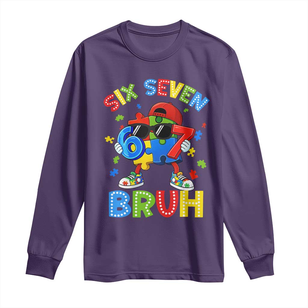 67 Autism Awareness Long Sleeve Shirt Funny Six Seven Bruh Autistic Puzzle Kids Boys TS11 Purple Print Your Wear