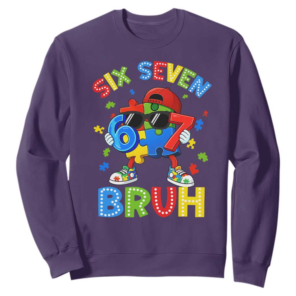67 Autism Awareness Sweatshirt Funny Six Seven Bruh Autistic Puzzle Kids Boys TS11 Purple Print Your Wear