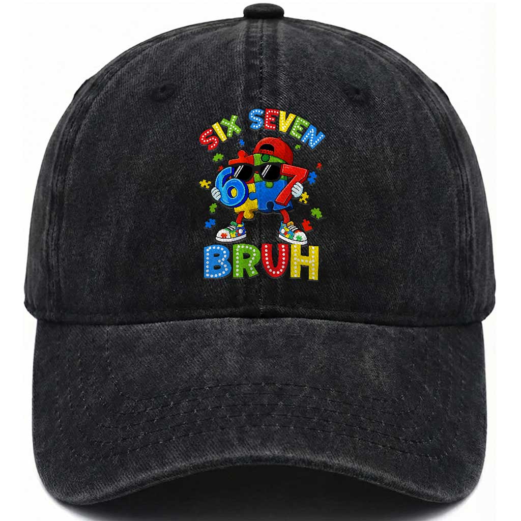 67 Autism Awareness Washed Cotton Baseball Cap Funny Six Seven Bruh Autistic Puzzle Kids Boys TS11 Print Your Wear