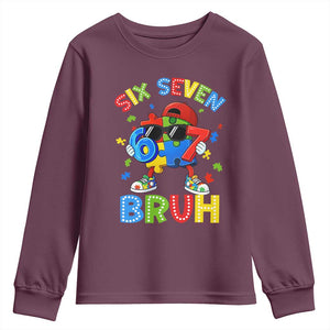 67 Autism Awareness Youth Sweatshirt Funny Six Seven Bruh Autistic Puzzle Kids Boys TS11 Maroon Print Your Wear