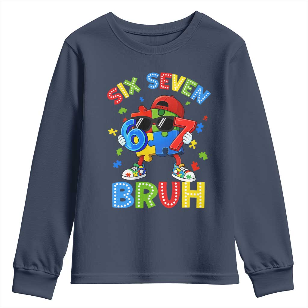 67 Autism Awareness Youth Sweatshirt Funny Six Seven Bruh Autistic Puzzle Kids Boys TS11 Navy Print Your Wear