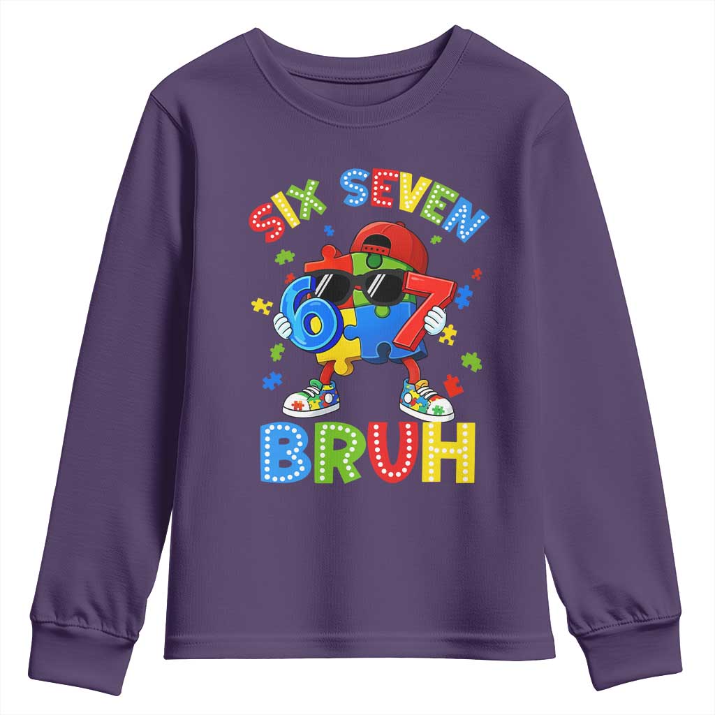 67 Autism Awareness Youth Sweatshirt Funny Six Seven Bruh Autistic Puzzle Kids Boys TS11 Purple Print Your Wear