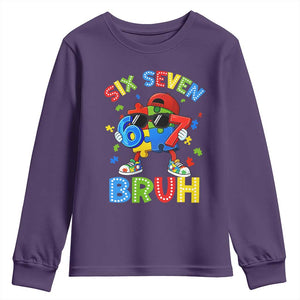 67 Autism Awareness Youth Sweatshirt Funny Six Seven Bruh Autistic Puzzle Kids Boys TS11 Purple Print Your Wear