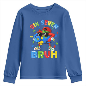 67 Autism Awareness Youth Sweatshirt Funny Six Seven Bruh Autistic Puzzle Kids Boys TS11 Royal Blue Print Your Wear