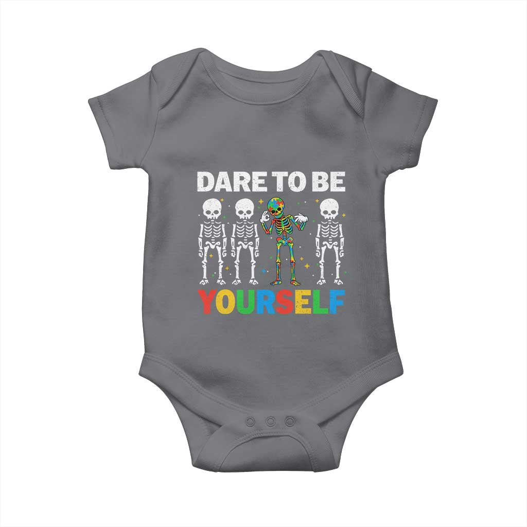 Autism Awareness 67 Baby Onesie Dare To Be Yourself Six Seven Autism Skeleton TS11 Charcoal Print Your Wear