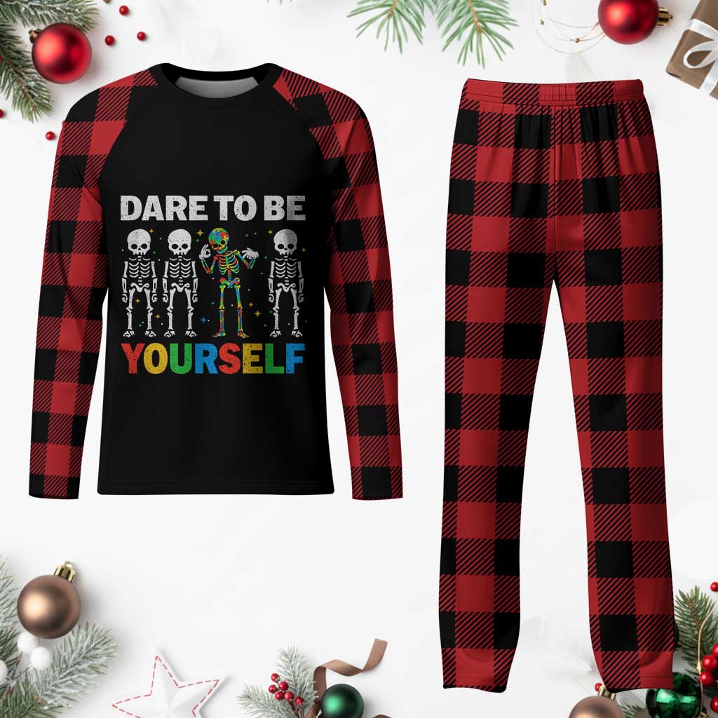 Autism Awareness 67 Plaid Pajama Set Dare To Be Yourself Six Seven Autism Skeleton TS11 Buffalo Plaid Print Your Wear