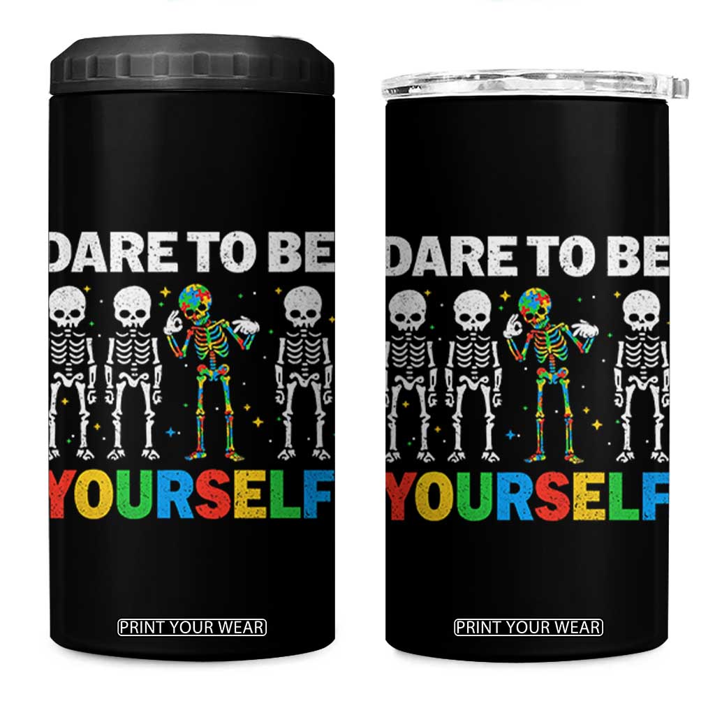Autism Awareness 67 4 in 1 Can Cooler Tumbler Dare To Be Yourself Six Seven Autism Skeleton TS11 One Size: 16 oz Black Print Your Wear