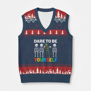 Autism Awareness 67 V-Neck Knit Sweater Vest Dare To Be Yourself Six Seven Autism Skeleton TS11 Navy Red Print Your Wear
