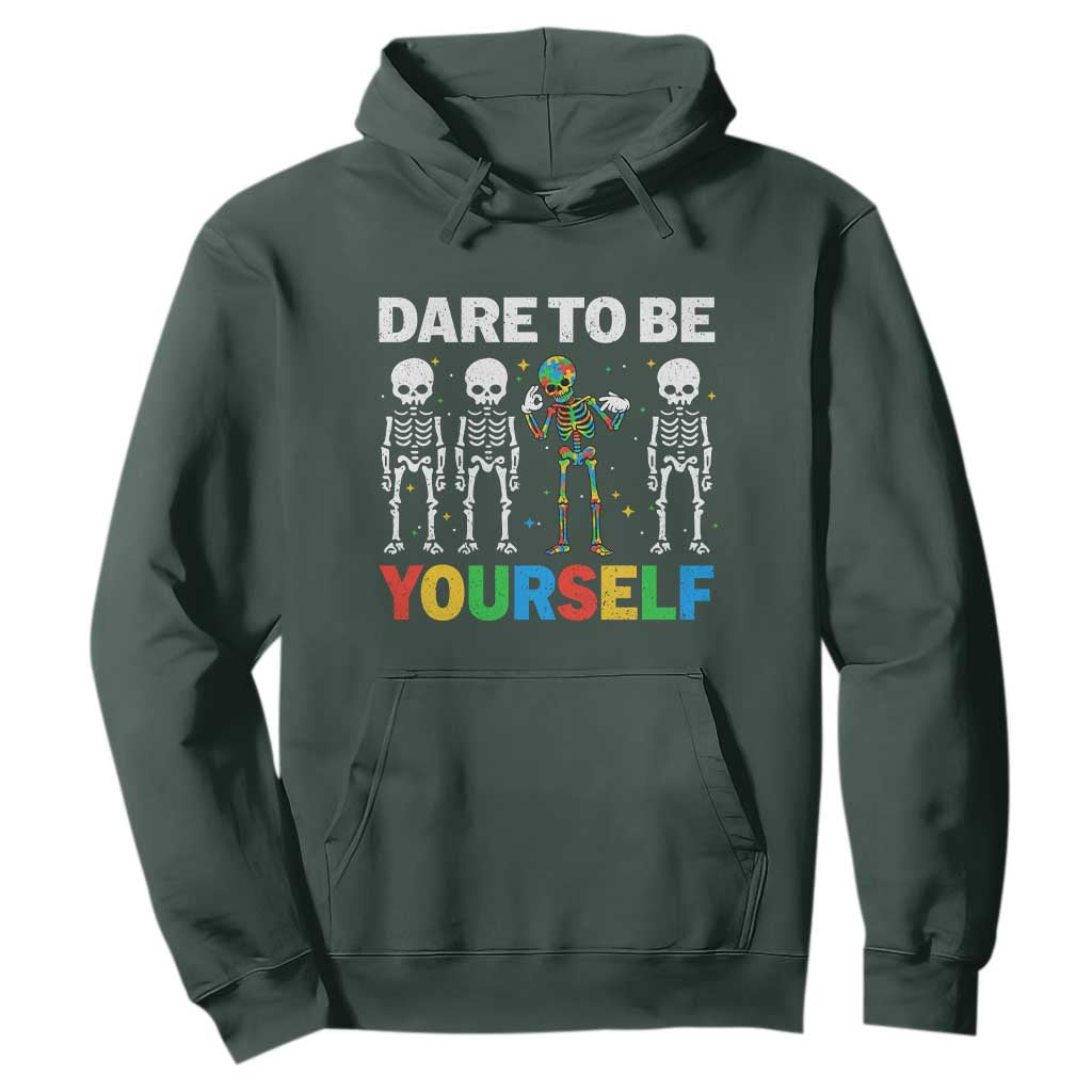 Autism Awareness 67 Hoodie Dare To Be Yourself Six Seven Autism Skeleton TS11 Dark Forest Green Print Your Wear