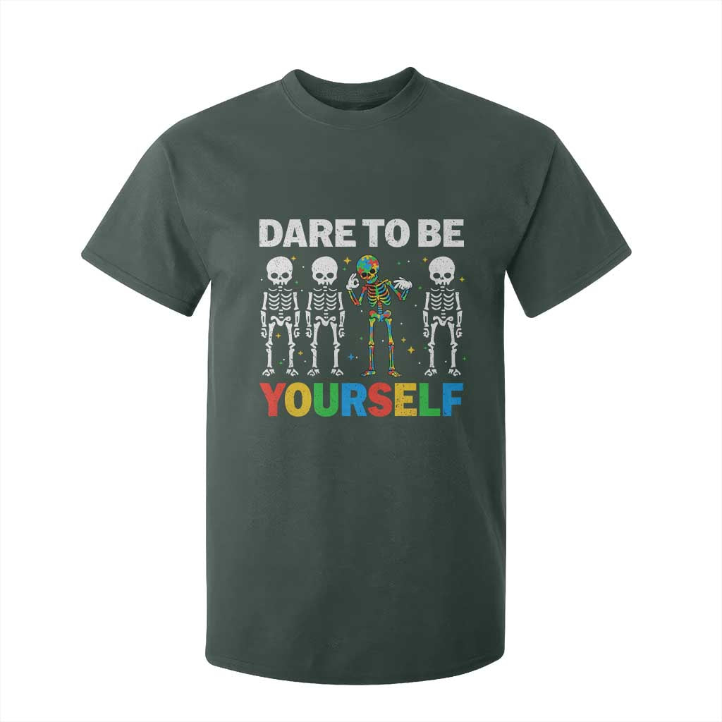 Autism Awareness 67 T Shirt For Kid Dare To Be Yourself Six Seven Autism Skeleton TS11 Dark Forest Green Print Your Wear