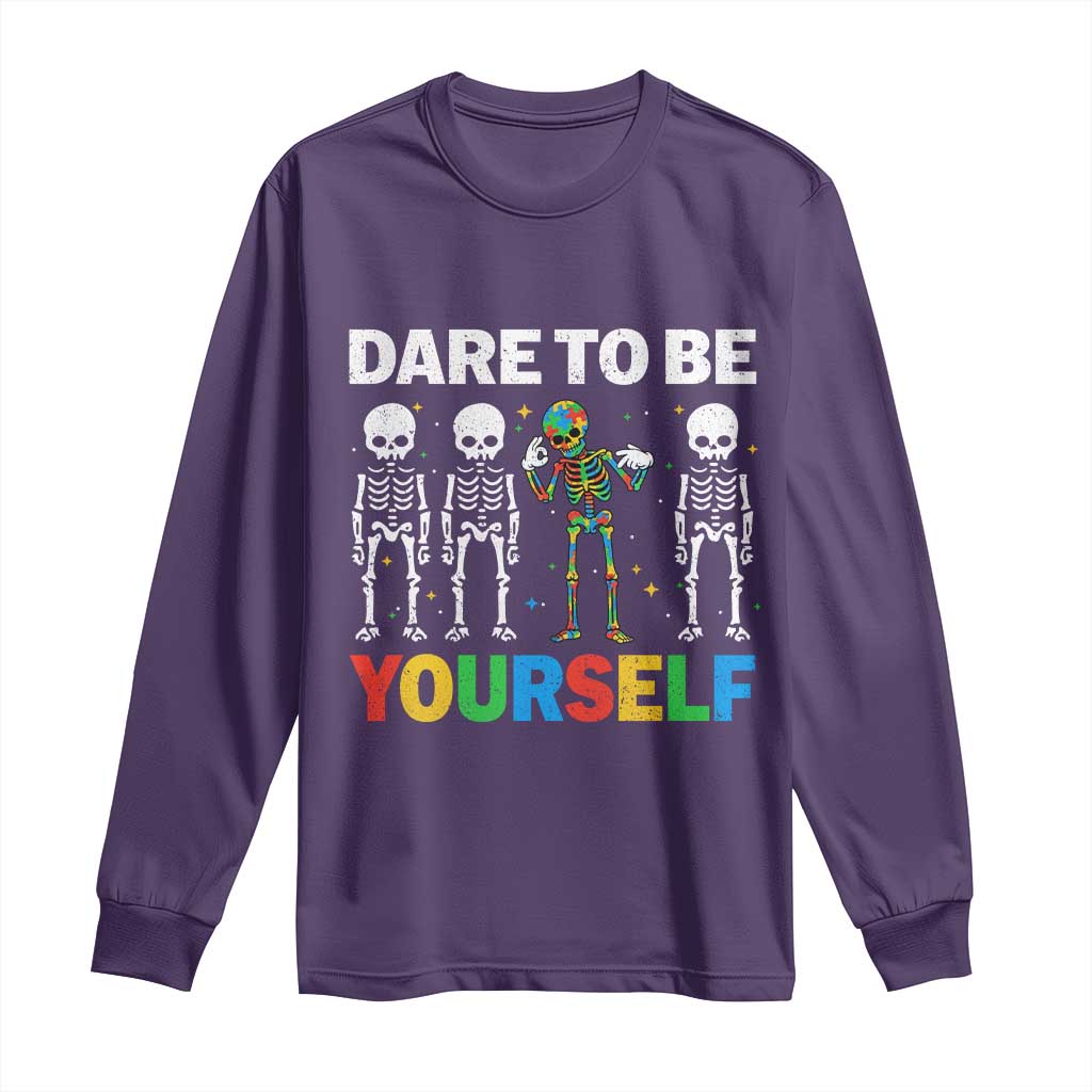 Autism Awareness 67 Long Sleeve Shirt Dare To Be Yourself Six Seven Autism Skeleton TS11 Purple Print Your Wear