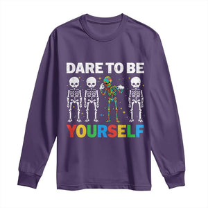Autism Awareness 67 Long Sleeve Shirt Dare To Be Yourself Six Seven Autism Skeleton TS11 Purple Print Your Wear